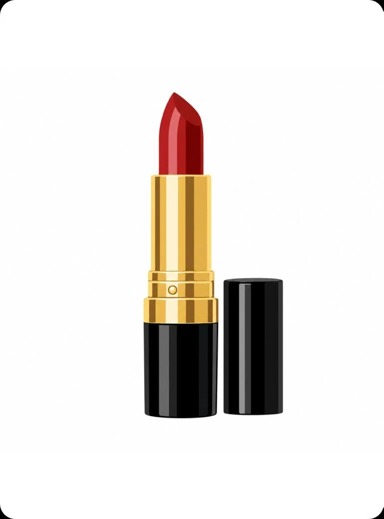 Red lipstick in a gold and black case as a coloured vector illustration