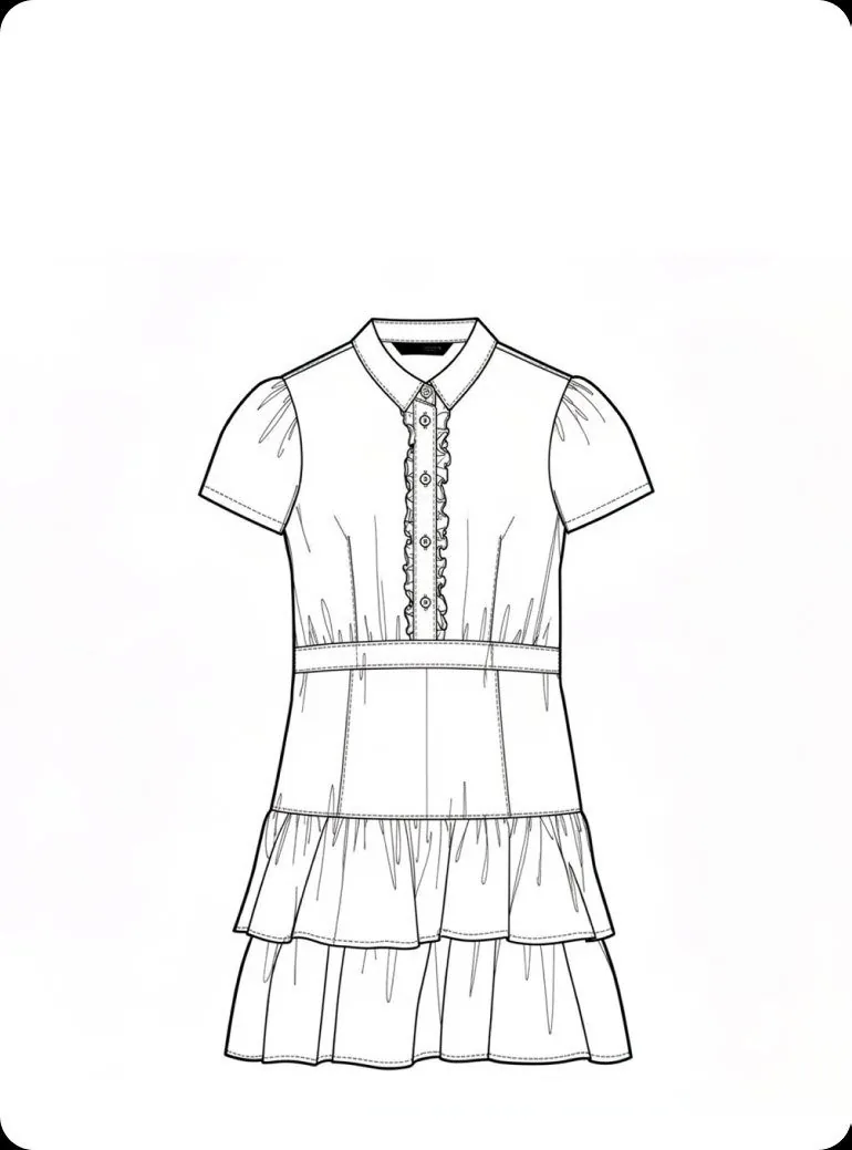 Line sketch of a tiered shirt dress