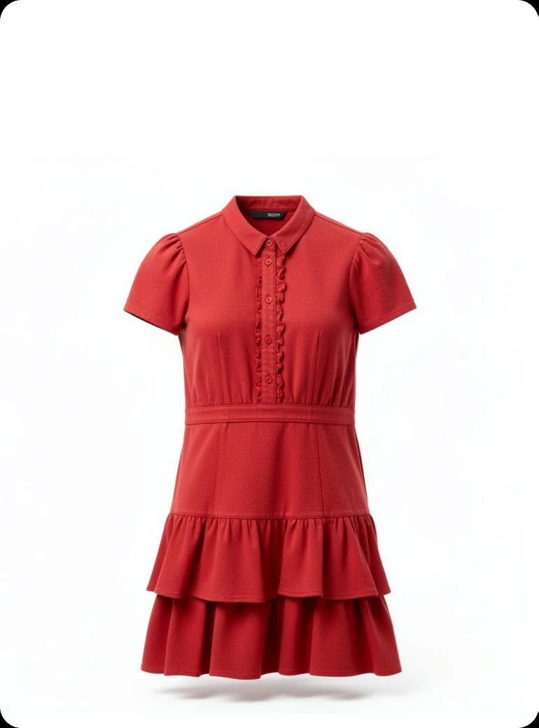 Red tiered shirt dress generated as a product image