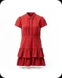Estilo base: vestido camiseiro vermelho com folhos em camadas