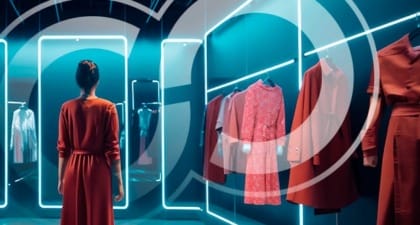 Woman in Red Dress Looking at Clothing Hanging Up on Racks